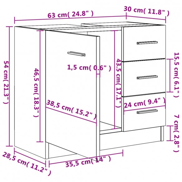 Armoire d'évier Noir 63x30x54 cm Aggloméré