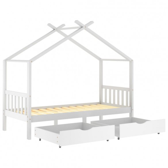Cadre de lit enfant avec tiroirs blanc pin massif 90x200 cm