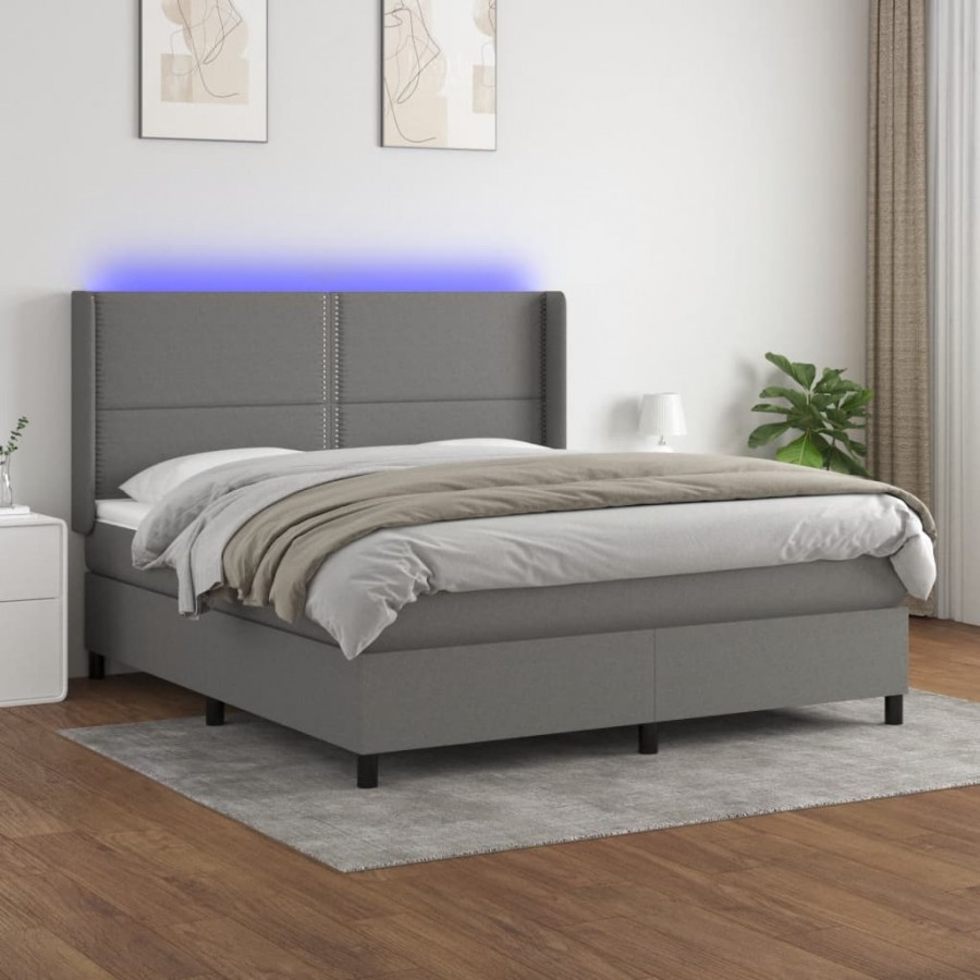 Sommier à lattes de lit matelas LED Gris foncé 160x200 cm Tissu