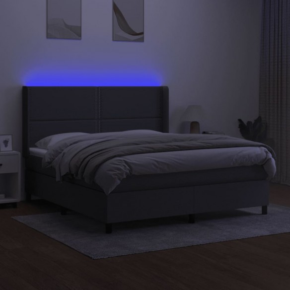 Sommier à lattes de lit matelas LED Gris foncé 160x200 cm Tissu