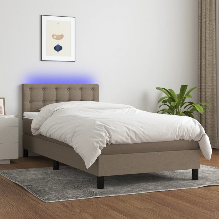 Sommier à lattes de lit avec matelas LED Taupe 100x200 cm Tissu