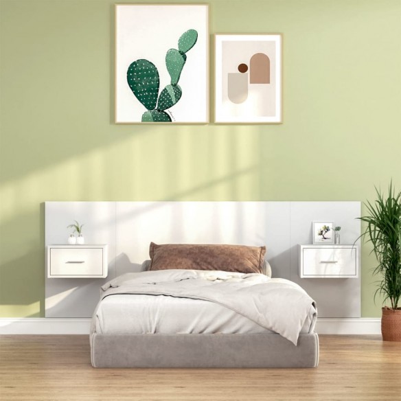 Tête de lit avec armoires Blanc brillant Bois d'ingénierie