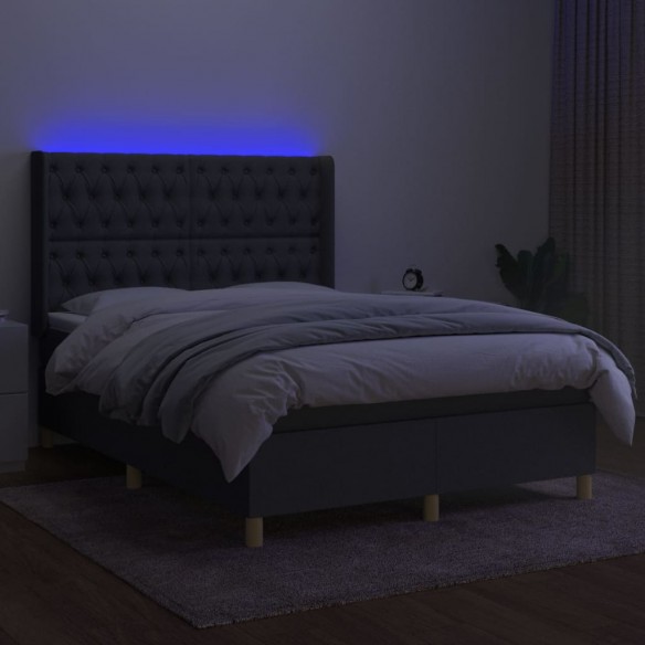 Cadre de lit matelas LED Gris foncé 140x190 cm Tissu