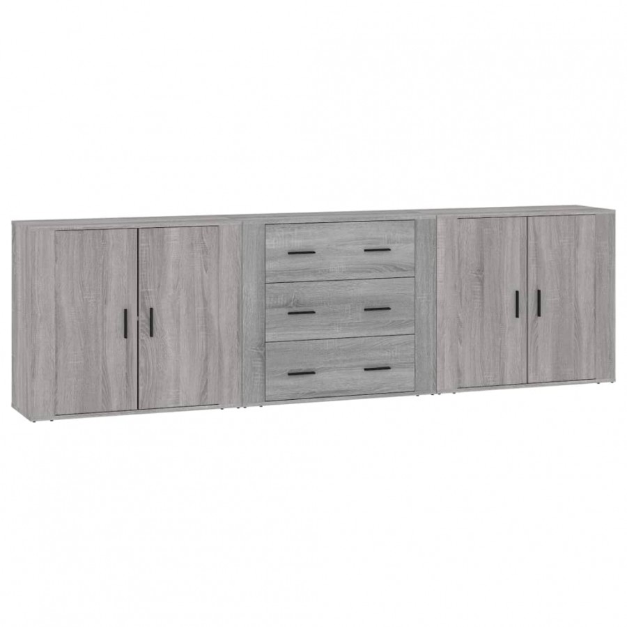 Buffets 3 pcs Sonoma gris Bois d'ingénierie