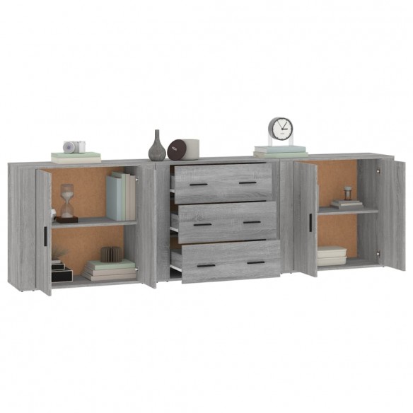 Buffets 3 pcs Sonoma gris Bois d'ingénierie