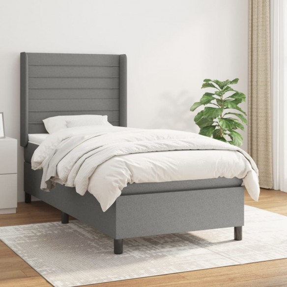 Sommier à lattes de lit avec matelas Gris foncé 100x200cm Tissu