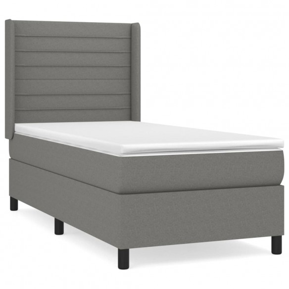 Sommier à lattes de lit avec matelas Gris foncé 100x200cm Tissu