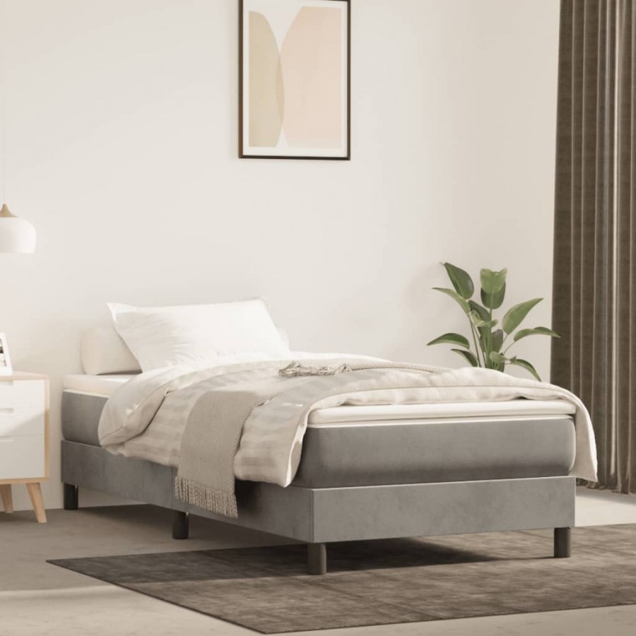 Cadre de lit et matelas Gris clair 100x200cm Velours