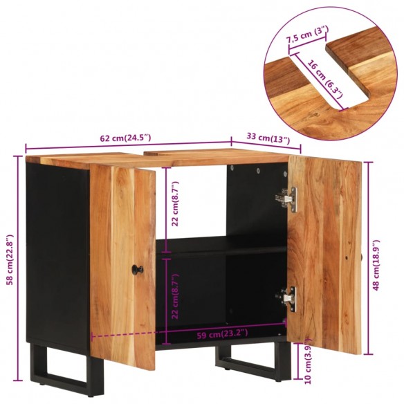 Meuble d'évier 62x33x58 cm bois d'acacia et d'ingénierie