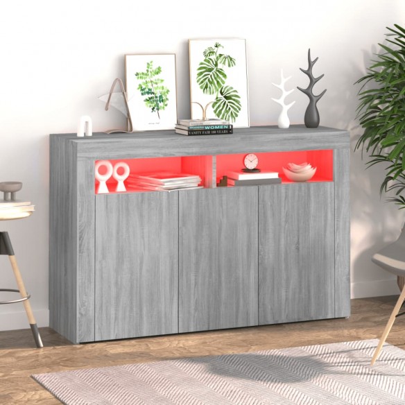 Buffet avec lumières LED sonoma gris 115,5x30x75 cm