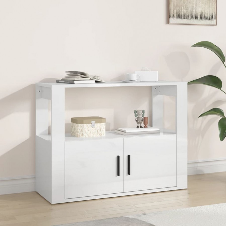 Buffet Blanc brillant 80x30x60 cm Bois d'ingénierie