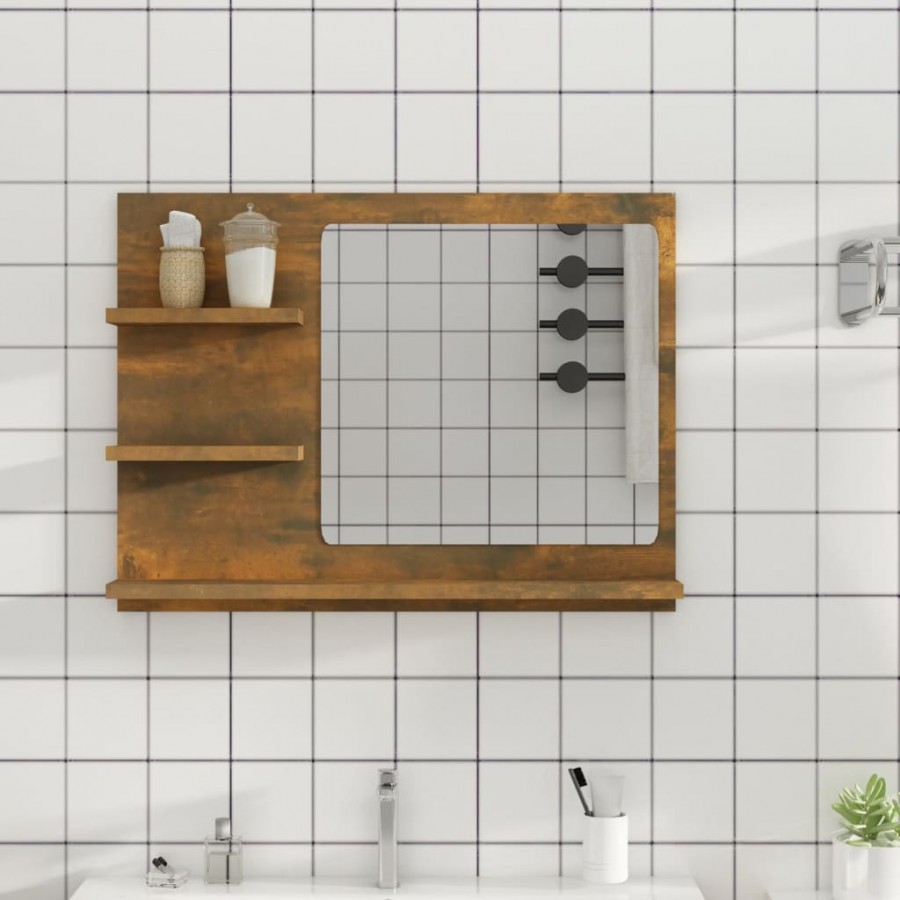 Miroir de bain Chêne fumé 60x10,5x45 cm Bois d'ingénierie