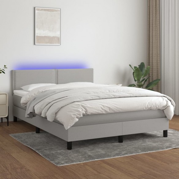 Sommier à lattes de lit et matelas et LED Gris clair 140x190 cm