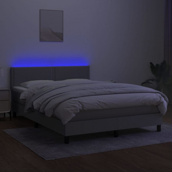Sommier à lattes de lit et matelas et LED Gris clair 140x190 cm