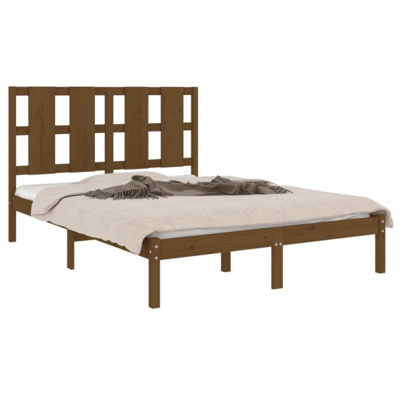 Cadre de lit Marron miel Bois massif 135x190 cm Double