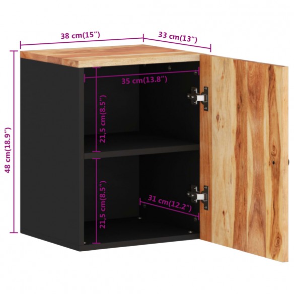 Armoire de salle de bain murale 38x33x48cm bois massif d'acacia