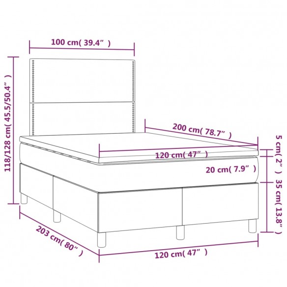 Sommier à lattes de lit avec matelas Taupe 120x200 cm Tissu