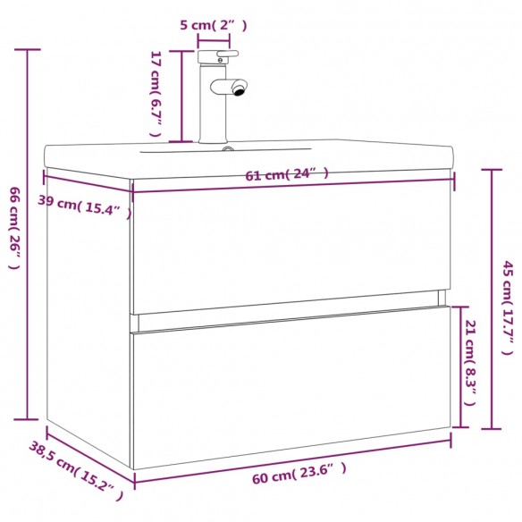 Meuble lavabo avec bassin intégré Chêne brun Bois d'ingénierie