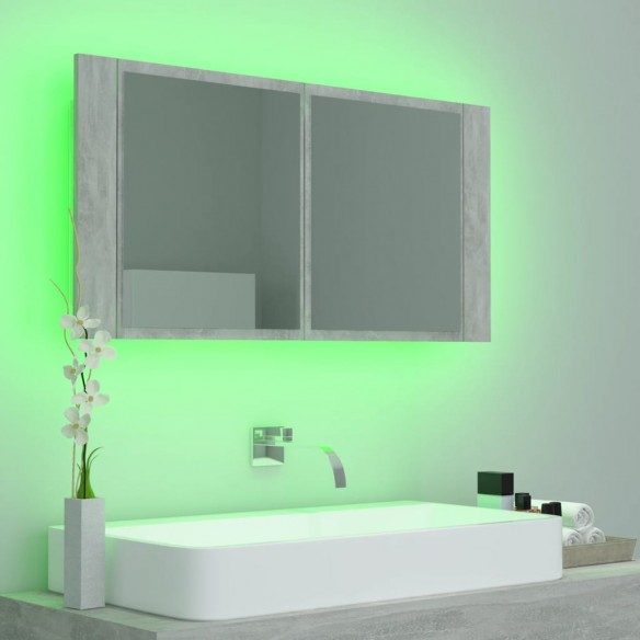 Armoire de salle de bain à miroir LED Gris béton Acrylique