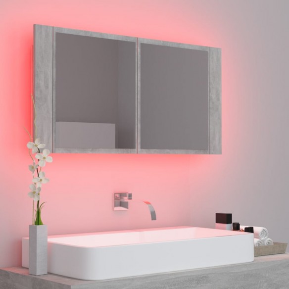 Armoire de salle de bain à miroir LED Gris béton Acrylique