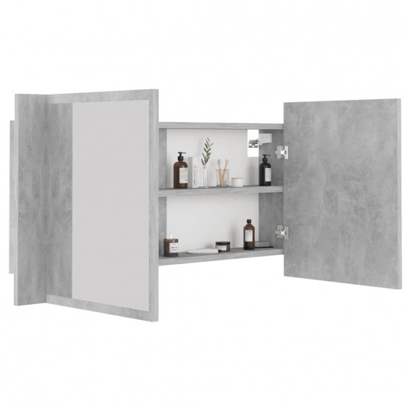 Armoire de salle de bain à miroir LED Gris béton Acrylique