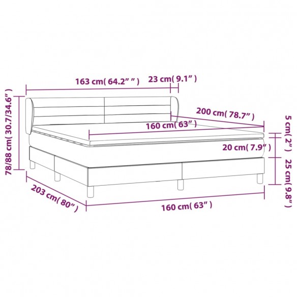 Sommier à lattes de lit avec matelas Gris clair 160x200cm Tissu