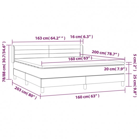 Cadre de lit avec matelas Gris clair 160x200cm Tissu