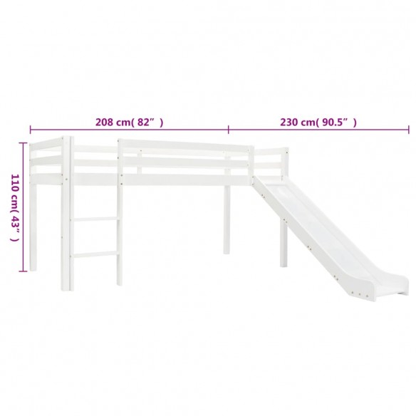 Lit mezzanine d'enfants toboggan et échelle bois pin 97x208 cm