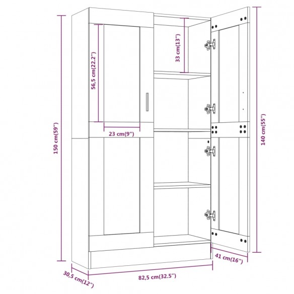 Armoire à vitrine Sonoma gris 82,5x30,5x150cm Bois d'ingénierie