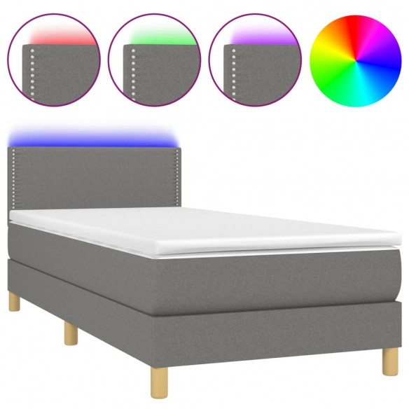 Sommier à lattes de lit avec matelas et LED Gris foncé 80x200cm