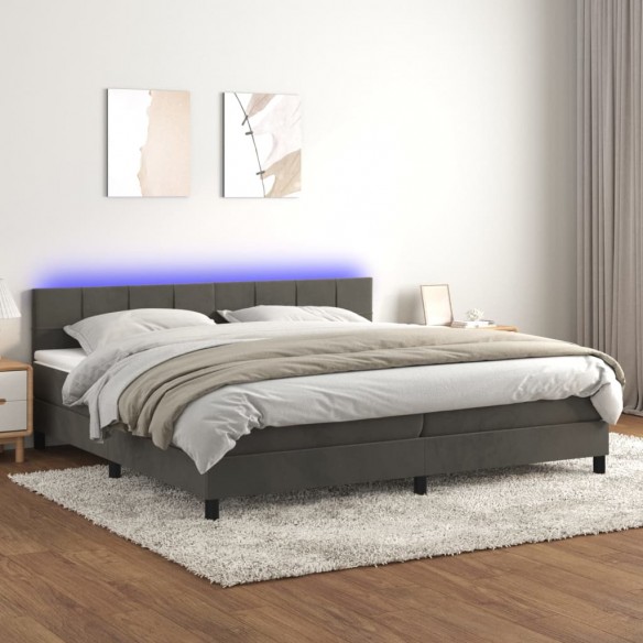 Sommier à lattes de lit avec matelas LED Gris foncé 200x200 cm