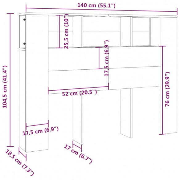 Armoire de tête de lit Sonoma gris 140x18,5x104,5 cm