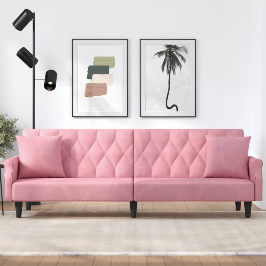 Canapé-lit avec accoudoirs rose velours