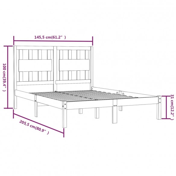 Cadre de lit Bois de pin massif 140x200 cm