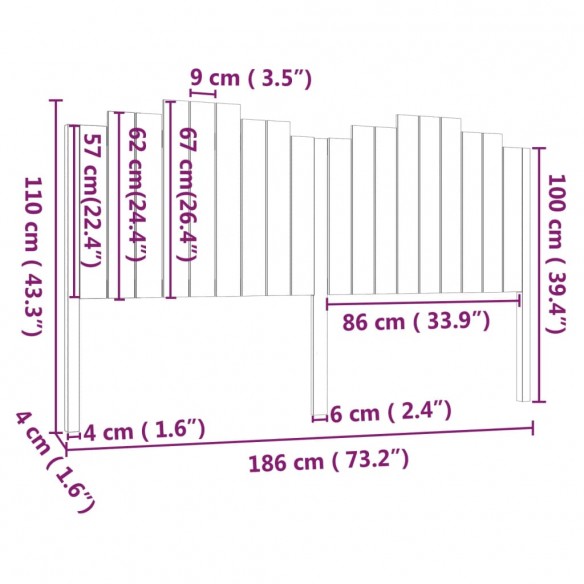 Tête de lit Blanc 186x4x110 cm Bois massif de pin