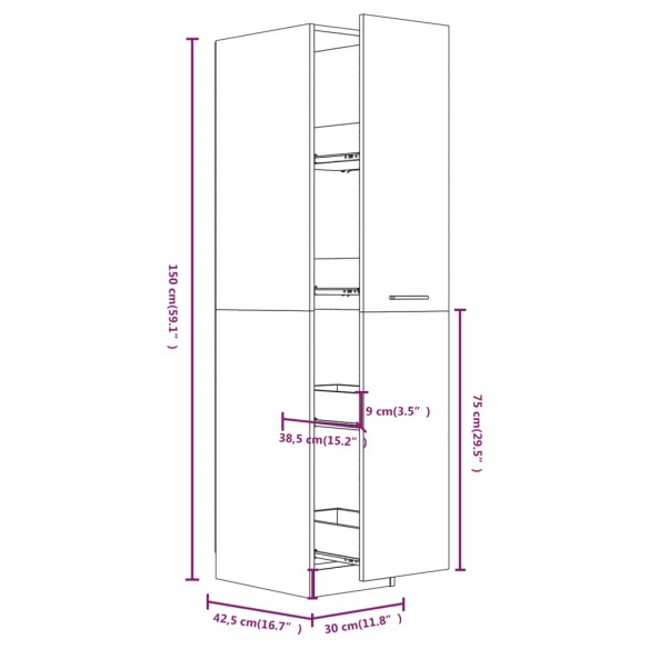 Armoire apothicaire Chêne fumé 30x42,5x150 cm Bois d'ingénierie