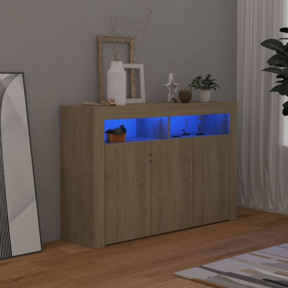 Buffet avec lumières LED chêne sonoma 115,5x30x75 cm