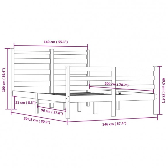 Cadre de lit Bois de pin massif 140x200 cm