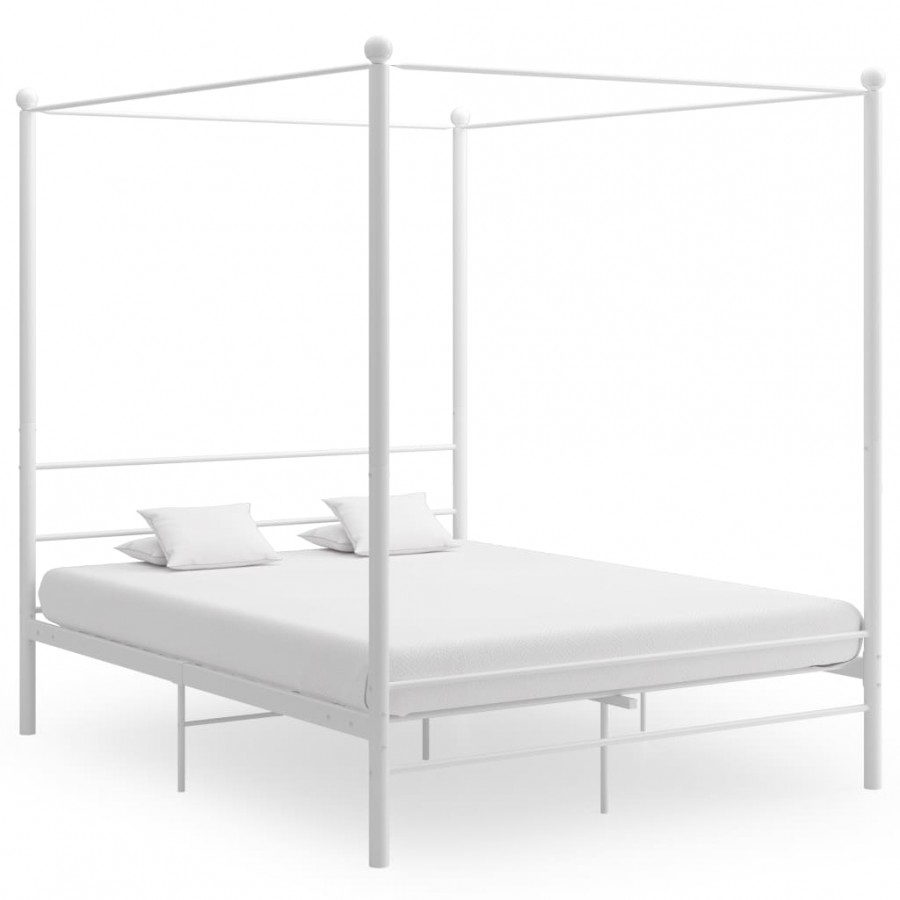 Cadre de lit à baldaquin Blanc Métal 160x200 cm