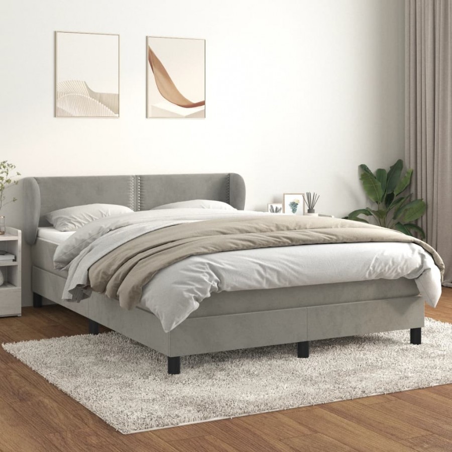 Cadre de lit et matelas Gris clair 140x200cm Velours