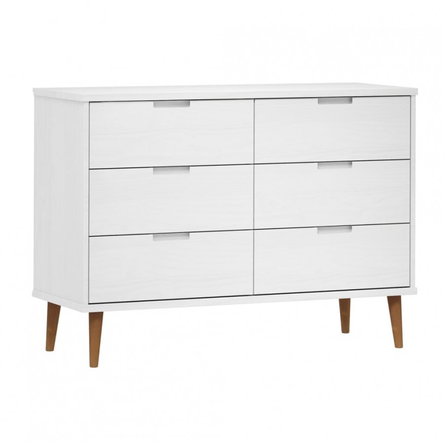 Commode MOLDE Blanc 113x40x80 cm Bois de pin massif Commode MOLDE Blanc 113x40x80 cm Bois de pin massif