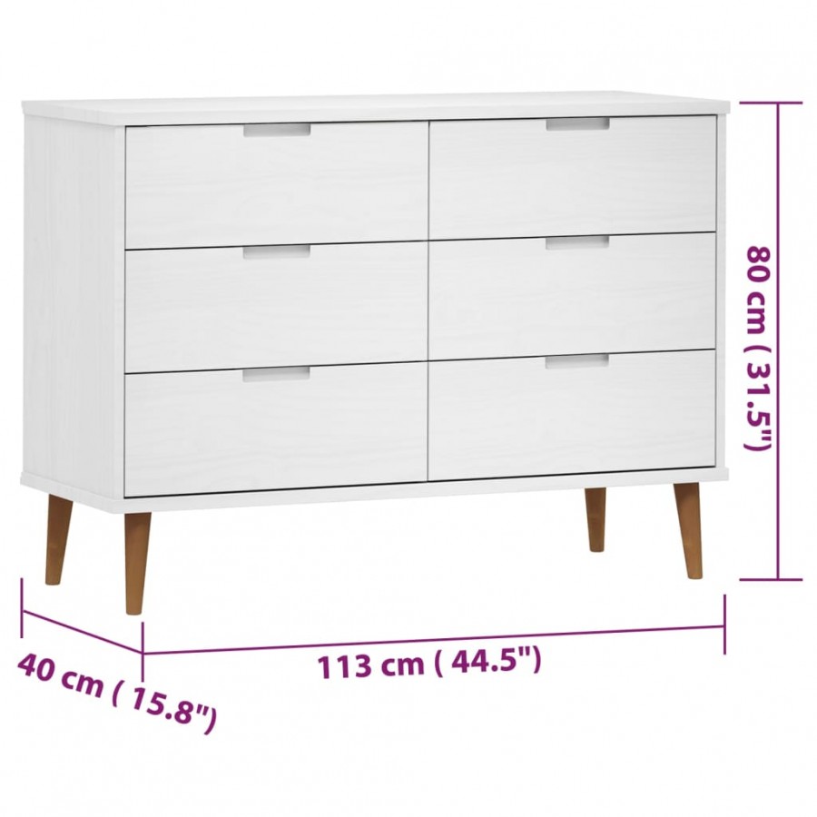 Commode MOLDE Blanc 113x40x80 cm Bois de pin massif Commode MOLDE Blanc 113x40x80 cm Bois de pin massif