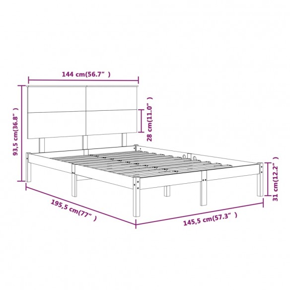 Cadre de lit Bois de pin massif 140x190 cm