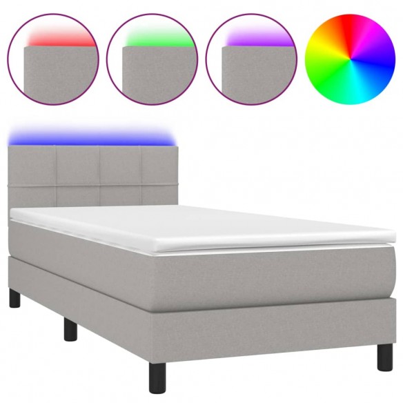 Cadre de lit matelas LED Gris clair 100x200 cm Tissu