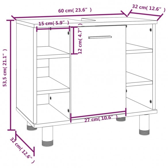 Armoire de bain Chêne fumé 60x32x53,5 cm Bois d'ingénierie