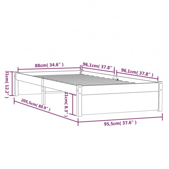 Cadre de lit Bois massif 90x200 cm