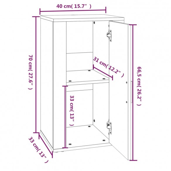 Buffet Blanc brillant 40x33x70 cm Bois d'ingénierie