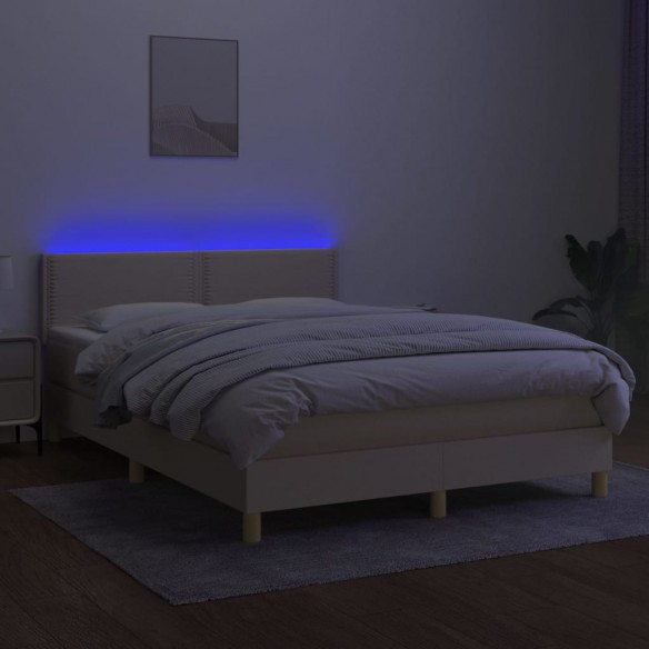 Cadre de lit avec matelas LED Crème 140x200 cm Tissu