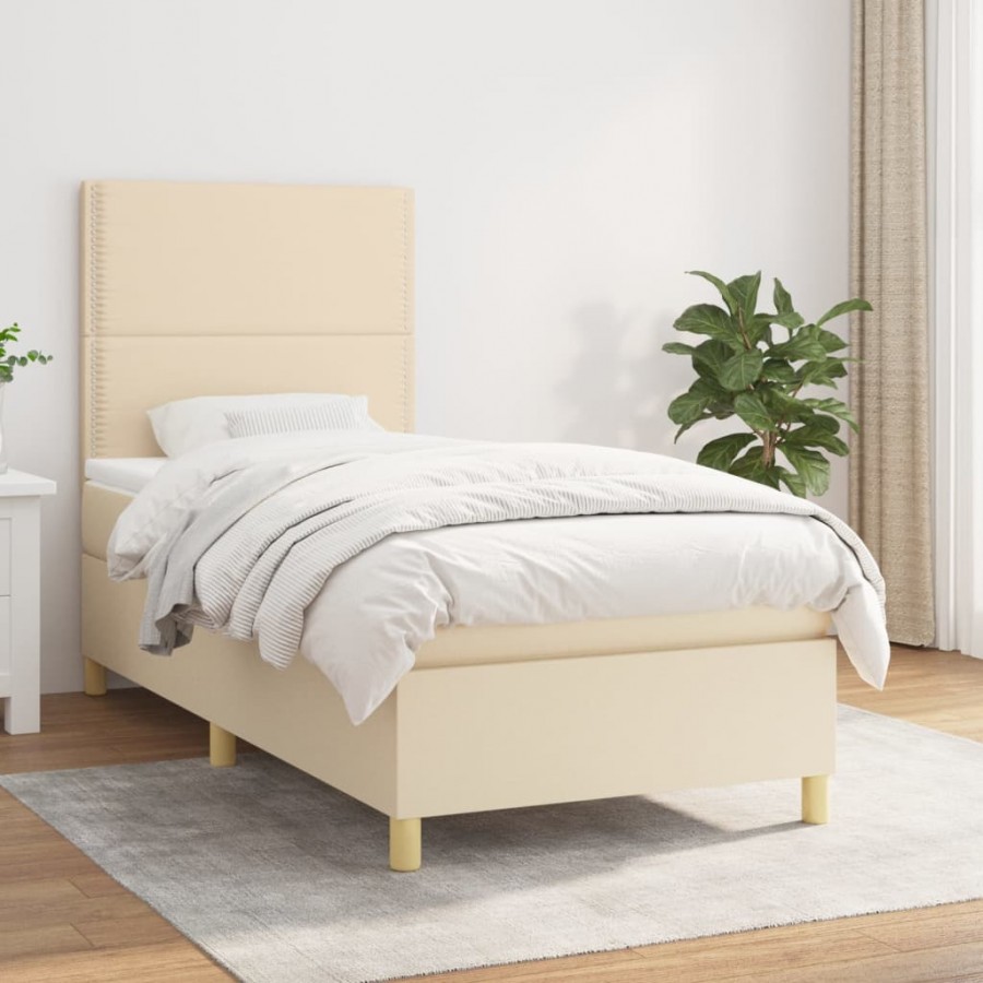 Sommier à lattes de lit avec matelas Crème 100x200 cm Tissu