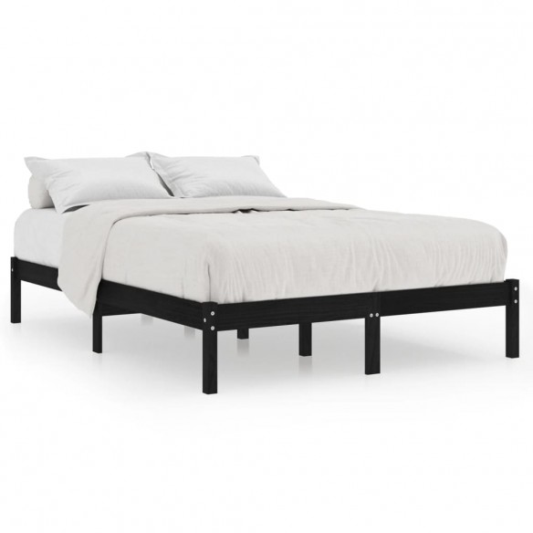 Cadre de lit Noir Bois massif 120x190 cm Petit double